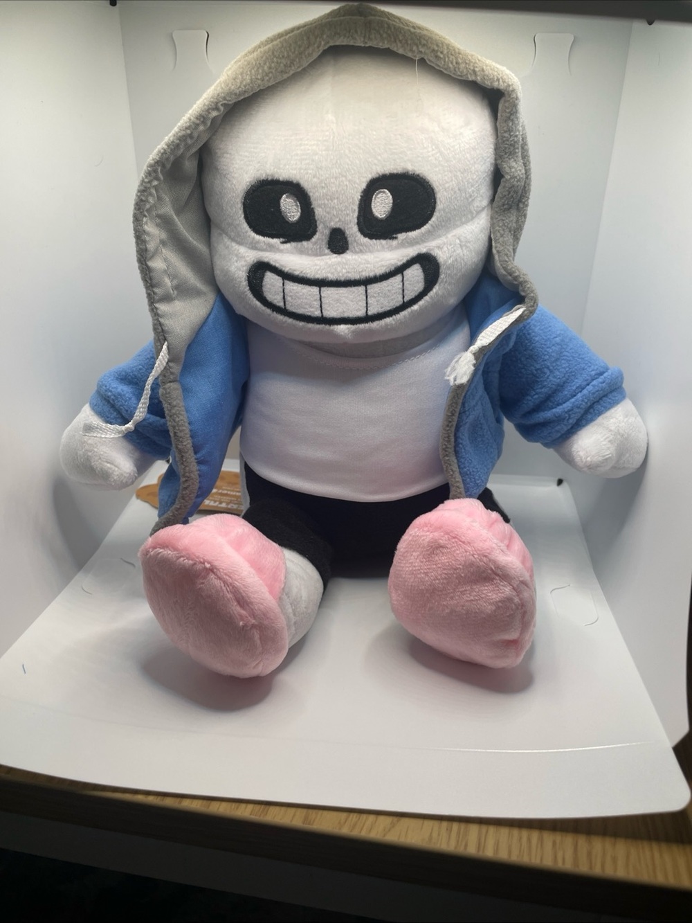 Plush Skeleton Character Toy - Blue Hoodie, Pink Feet